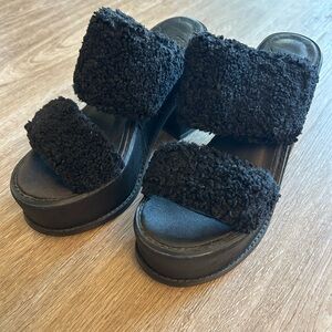 Black Textured Women's Platform Sandals